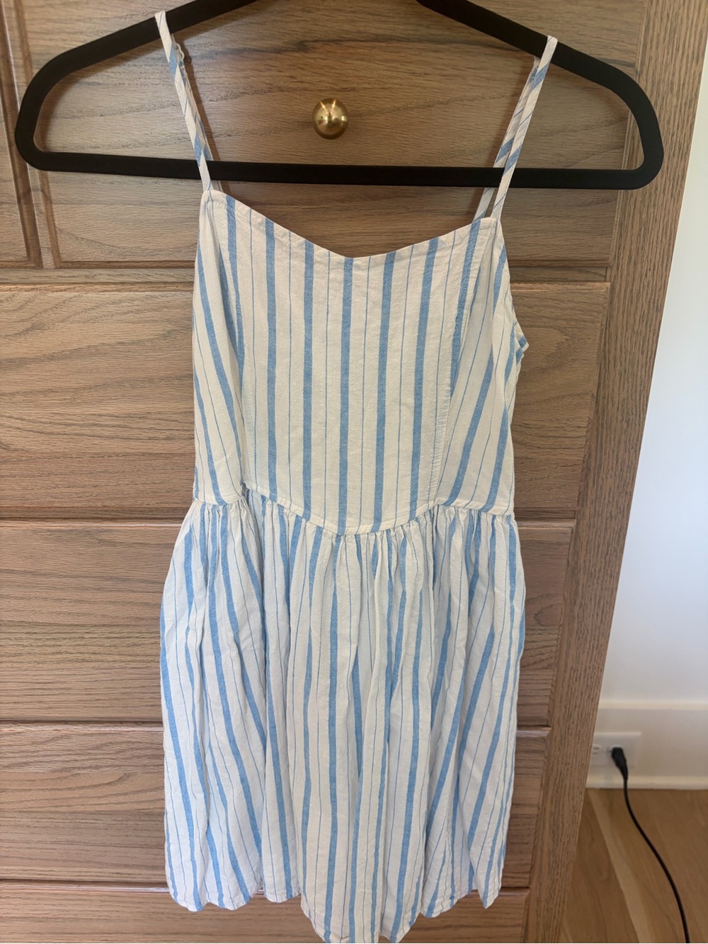 Aerie Linen blend blue and White Striped Spaghetti Strap Sundress